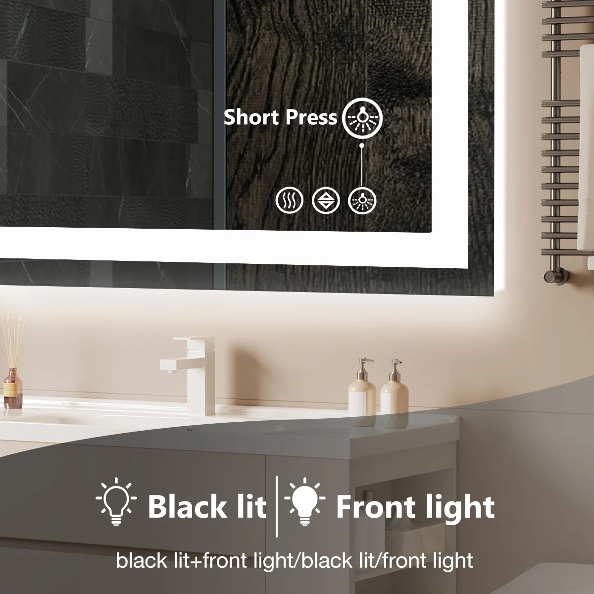 JHK 36"x 24"LED Bathroom Vanity Mirror for Wall Memory Function Tempered Glass with Front Light and Backlit For Living Room - Image 3