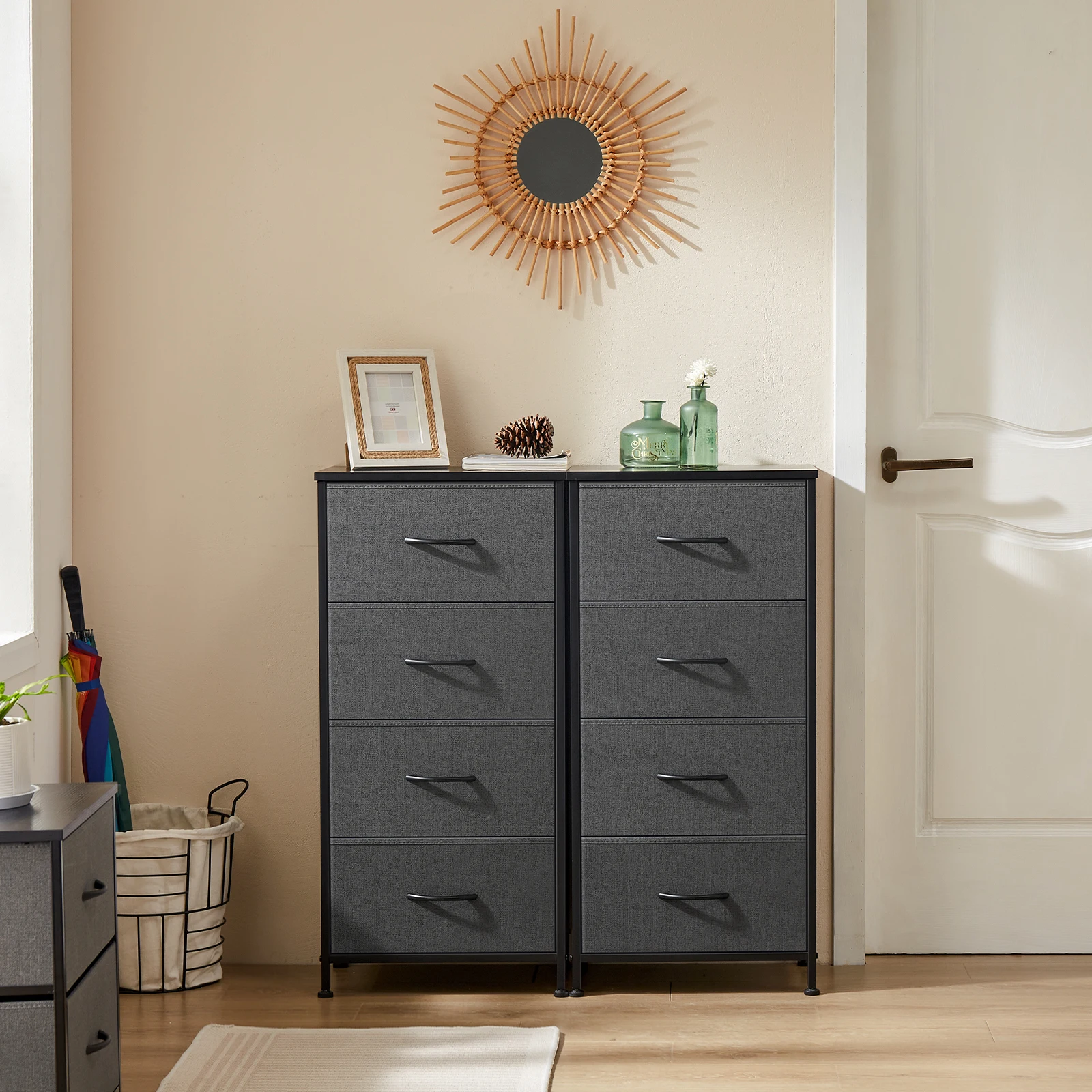 JHK Dresser For Bedroom With 4 Fabric Drawers Nightstand Wardrobe Steel Frame Closet For Clothes Storage Cabinet Of Furniture - Image 3