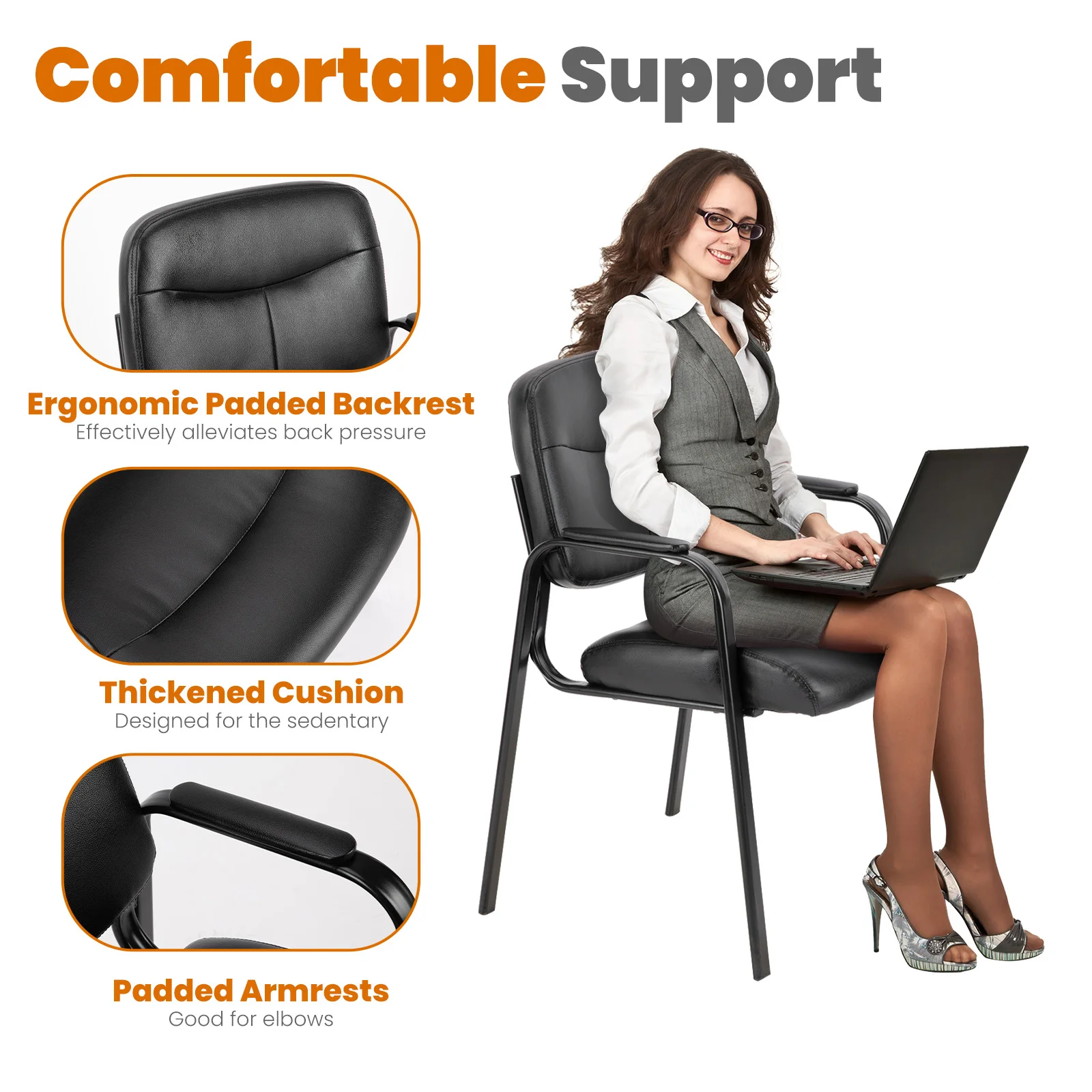 JHK Pu Leather Office Waiting Room Guest Chair Metal Frame Sponge Cushion Conference Room Lobby Table Chairs For Furniture - Image 3
