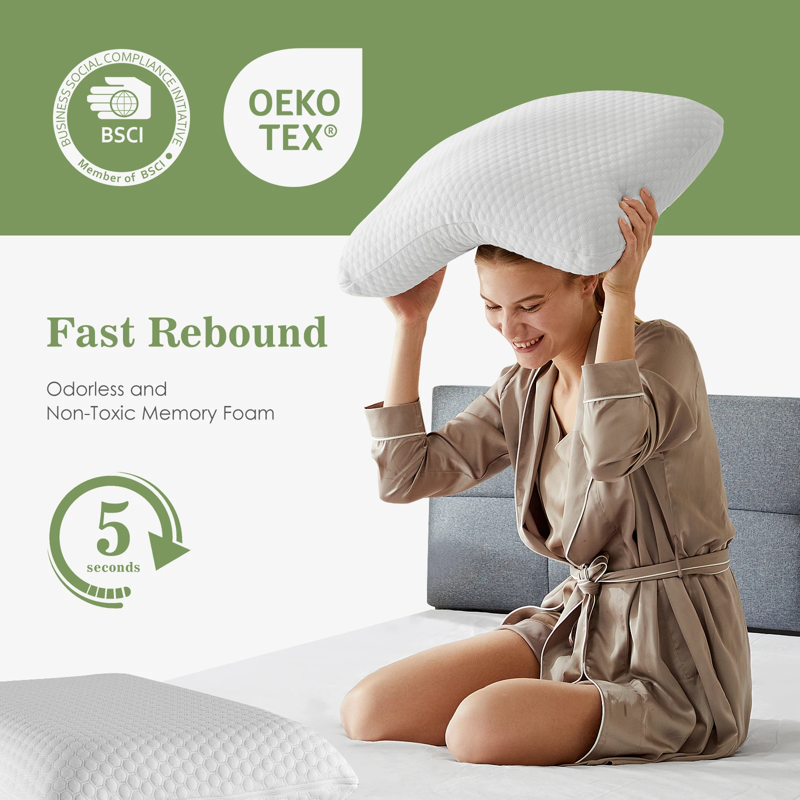 JHK 2-pieces Memory Foam Pillows Standard Size Neck Pillow Ventilated Cooling Bed Pillow with Removable Washable Cover Comfort - Image 2
