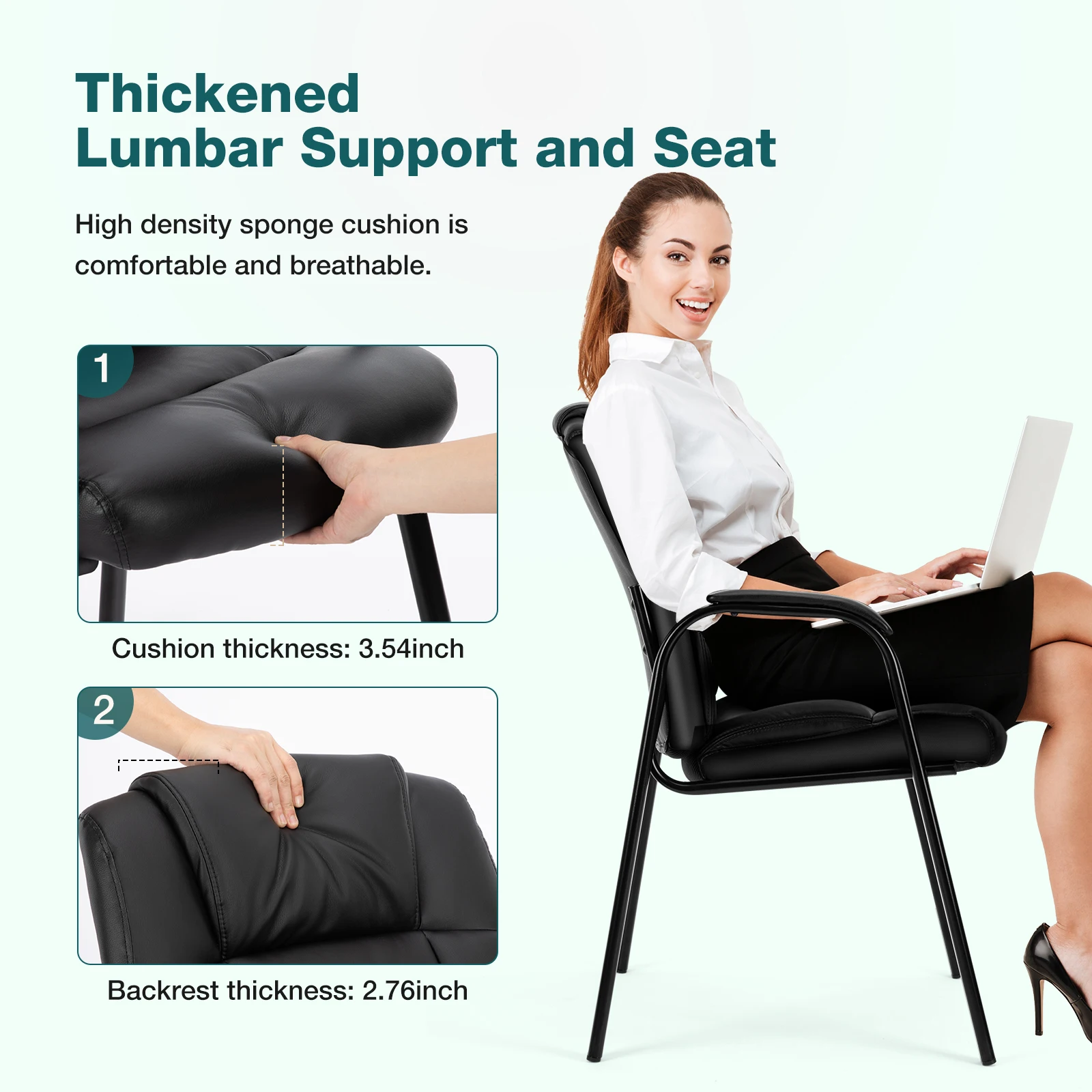 JHK Leather Waiting Room Chairs No Wheels,Guest Chair with Padded Arm Office Guest Chair Conference Room Lobby Table - Image 3