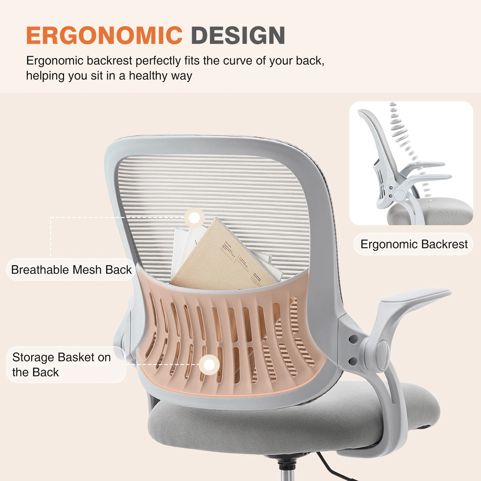 JHK Ergonomic Mesh Backrest Office Desk Chair Adjustable Height Computer Rolling Work Swivel Gaming Chairs With Wheels For Home - Image 4