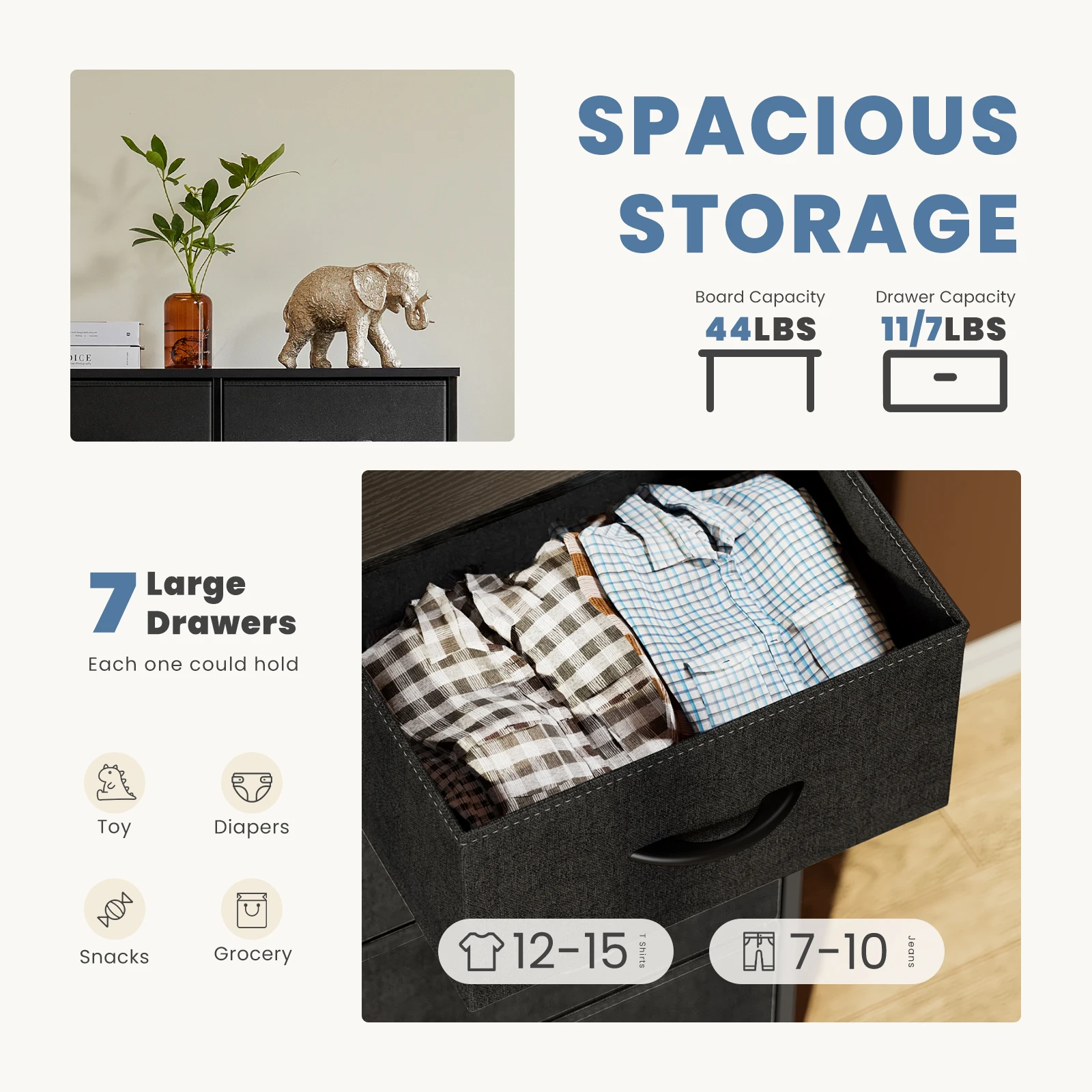 JHK Desser For Bedroom With 7 Fabric Drawers Organizer Storage Closet Chest Clothes For Living Room Display Cabinet Of Furniture - Image 4